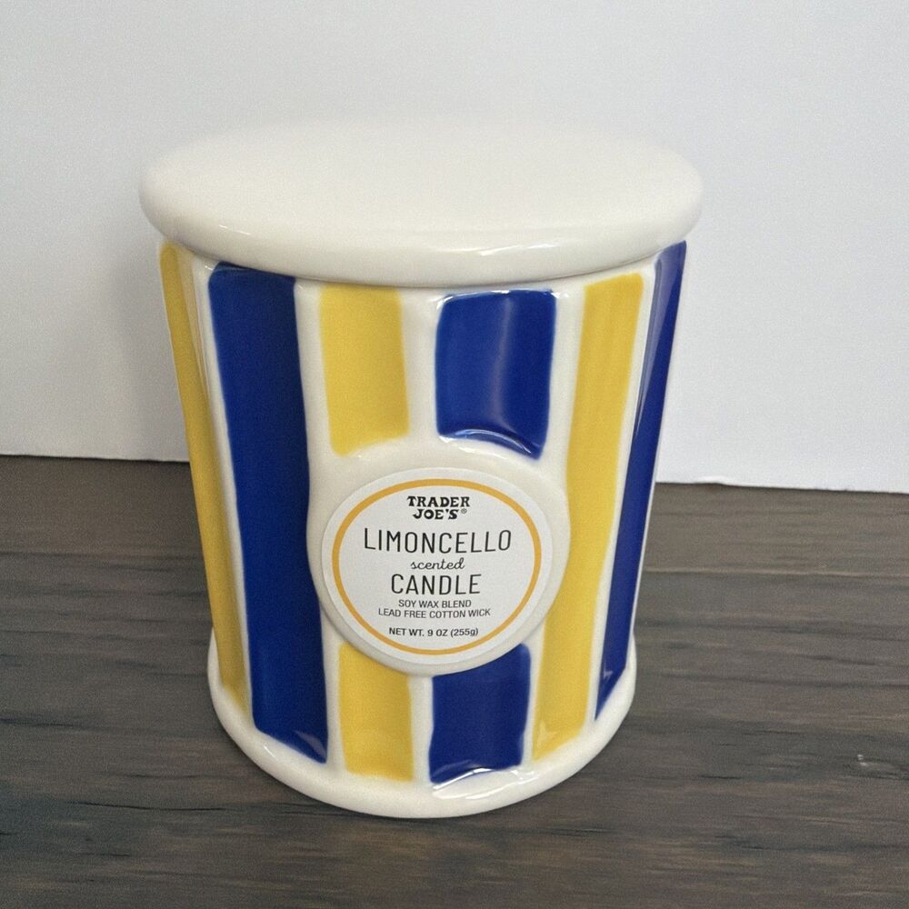 🍋 Trader Joe's Limoncello Limited Edition Candle Blue & Yellow Ceramic 9oz NEW